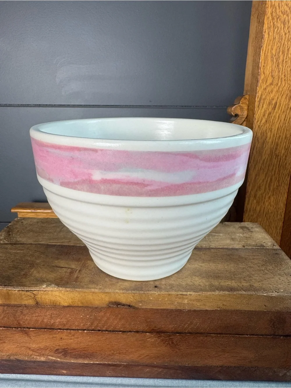 Treasure Craft Mirage Pottery Bowl USA 80's-90's Pastel Pink Teal Blue Airbrush
